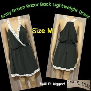 Size M(will fit bigger)- Army Green Razor Back Dress